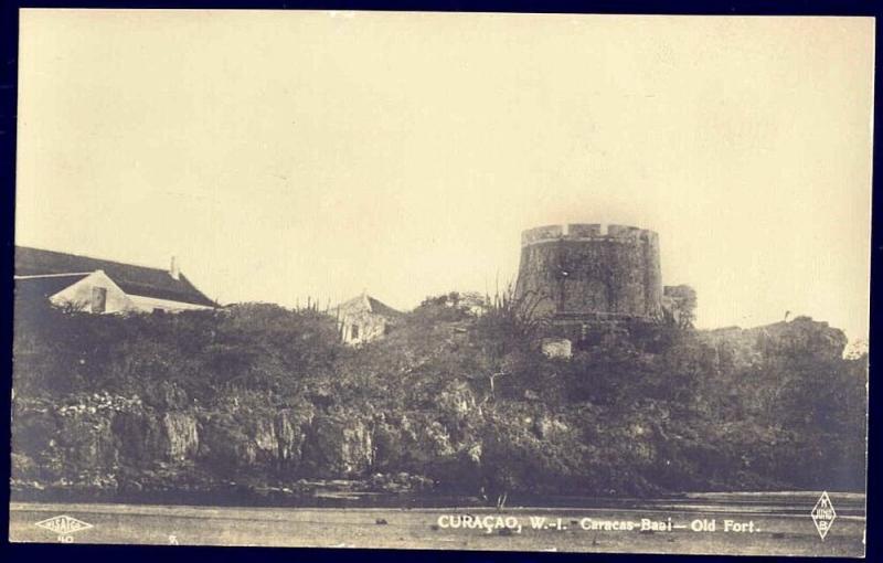 curacao, D.W.I., Caracas Bay, Old Fort (1930s) RPPC 