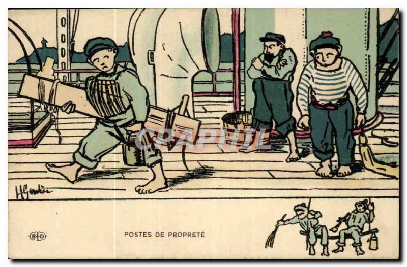 Sailor-Fantasy-Humor-Bateau sets Proprete -Carte Postale Ancienne Illustrator...
