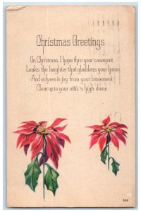 Christmas Postcard Greetings Poinsettia Flowers Lincoln Nebraska NE 1923 Vintage