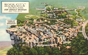 Vintage Postcard Rock City Gardens Fairyland Atop Lookout Mountain Tennessee TN