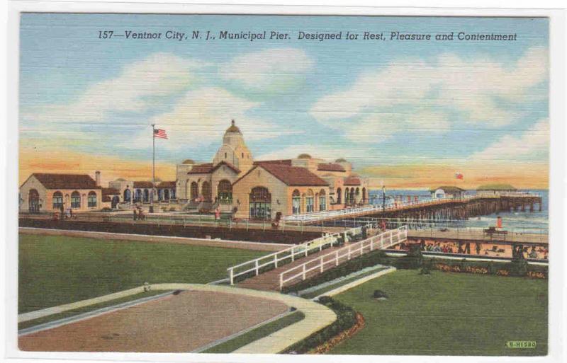 Municipal Pier Ventnor City New Jersey linen postcard