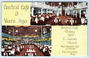 CIUDAD JUAREZ, Mexico ~ Interior CENTRAL CAFE 1925 Roadside Postcard