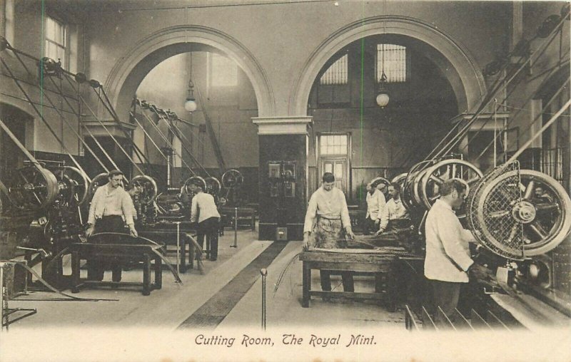 The Royal Mint cutting room industry machines early postcard 