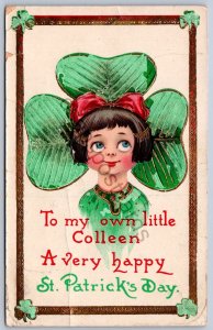 K50/ St Patricks Day Love Holiday Postcard c1910 Gold Laced Girl Clover 61