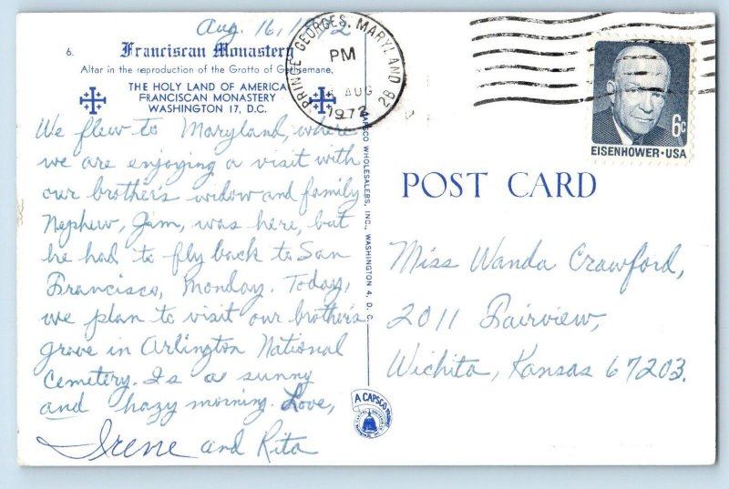 Washington DC Postcard Franciscan Monastery Holy Land America Altar 1972 Vintage