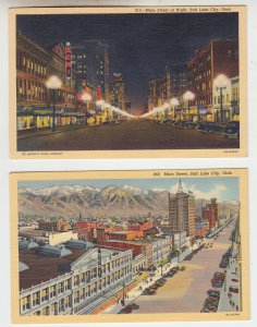 P2329, 2 dif vintage postcard unused main street views salt lake city utah