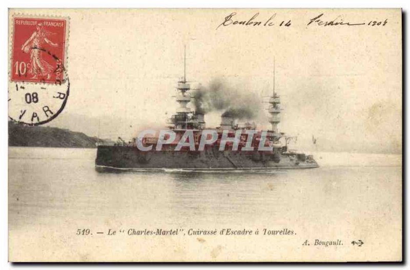 Old Postcard Boat War Charles Martel Breastplate d & # 39escadre has turrets