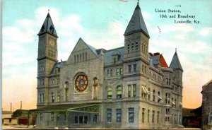 1909 Union Station Tenth & Broadway Louisville KY Postcard