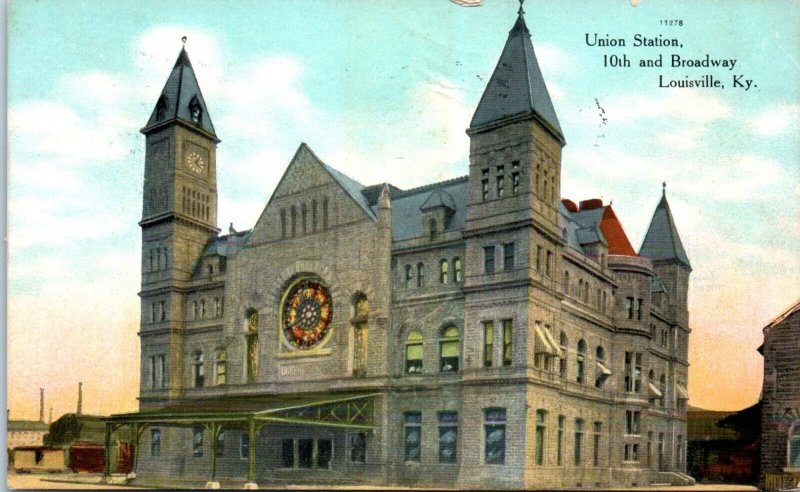 1909 Union Station Tenth & Broadway Louisville KY Postcard