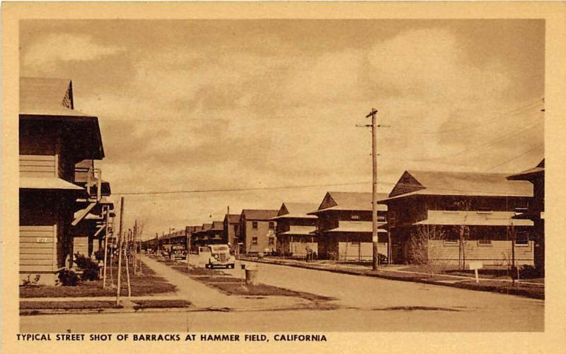 Street Scene Barracks Hammer Army Air Field Fresno California postcard