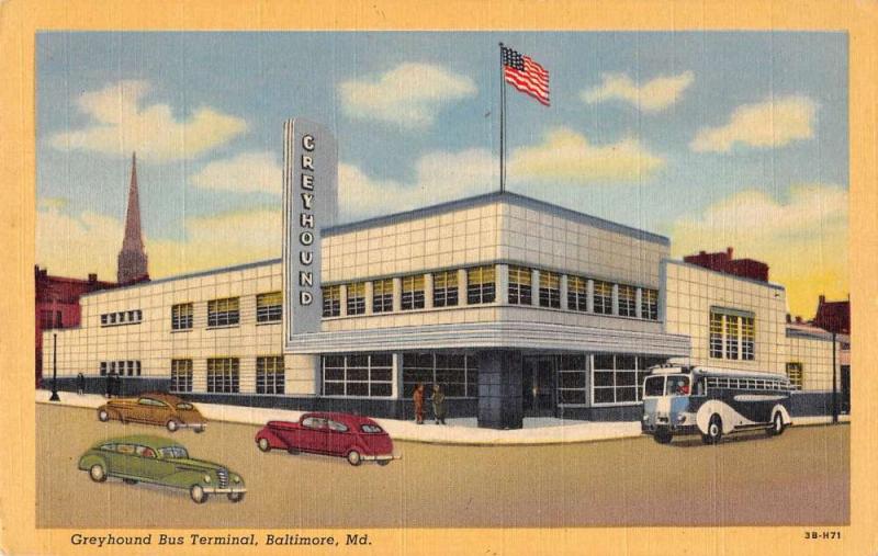 Baltimore Maryland outside Greyhound Bus Terminal linen antique pc Y13099