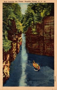 New York Ausable Chasm Boat Leaving The Flume Curteich