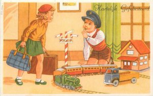 Postcard 1959 Children toy train set Comic Humor New Year 22-12250