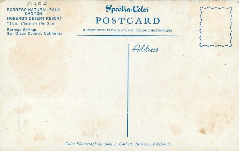 California Borrego Palm Canyon Hoberg Resort Corbett Postcard 22-697