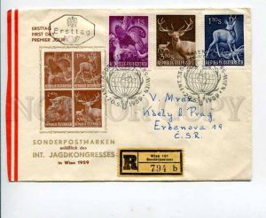 290616 AUSTRIA Czechoslovakia 1959 Wild hunt animals registered Wien FDC