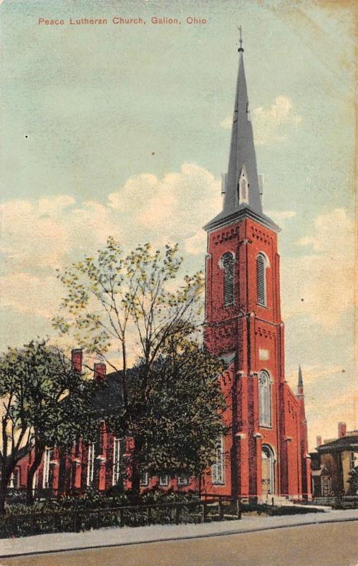 GALION, OH Ohio    PEACE LUTHERAN CHURCH & Street View   1910 Postcard