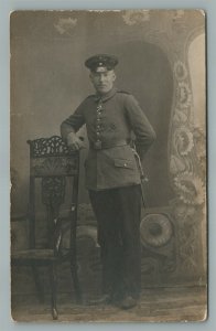 1917 WWI ERA GERMAN SOLDIER w/ DAGGER ANTIQUE REAL PHOTO POSTCARD RPPC