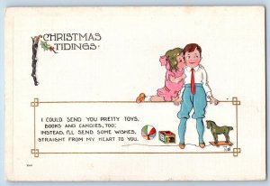 Wall Artist Signed Postcard Christmas Tidings Little Sweetheart Kissing Toys