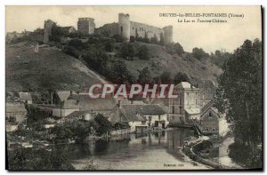 Old Postcard Druyes Les Belles Fontaines Lake And & # 39Ancien Chateau