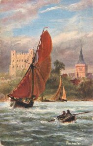 Navigation & sailing themed old postcard Rochester sailboat rowboat painting