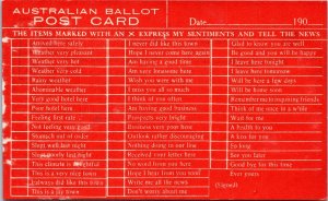 VINTAGE POSTCARD AUSTRALIAN BALLOT POST CARD BY WOODS MID - 1900s