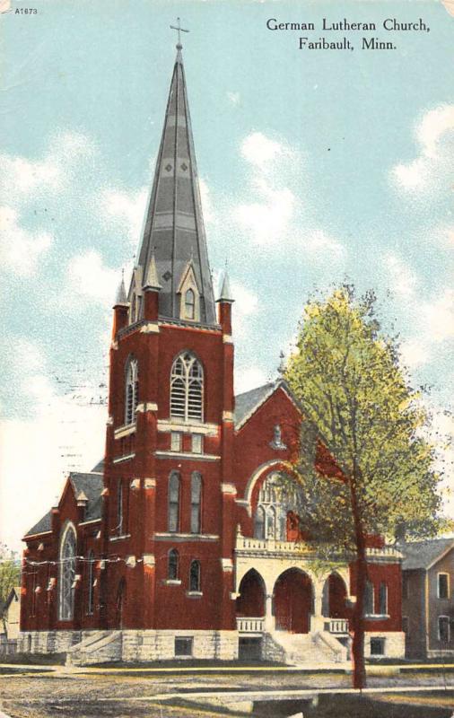 Faribault Minnesota German Lutheran Church Street View Antique Postcard K103620