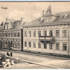 c1910s Skellefteå, Sweden Torget Market Square Postcard Merchant Streetlamp A121