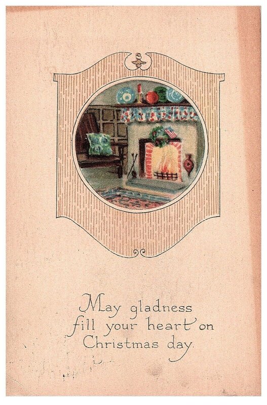 May Gladness Fill Your Heart on Christmas Day Heart Christmas Postcard 1919