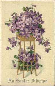 Easter Embossed Purple Flowers c1910 Postcard