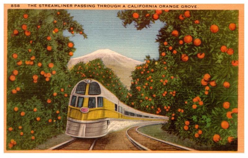 California . Streamliner passing through orange Grove