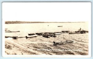 RPPC  HOUGHTON LAKE, Michigan MI~ Boats JOHNSON'S  RUSTIC TAVERN RESORT Postcard