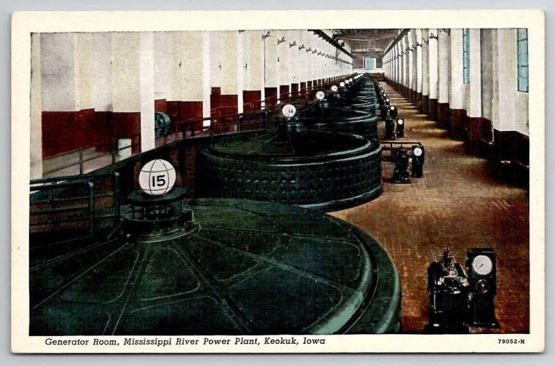 Keokuk IA Generator Room Mississippi River Power Plant Iowa Postcard C50