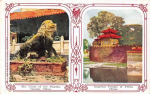 CANTON, China  COURT OF THE PAGODA & Imperial Temple of Pekin   c1910's Postcard