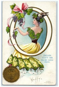 1907 Oregon State Scene Girl Seal Flower Grape Vintage Antique Posted Postcard