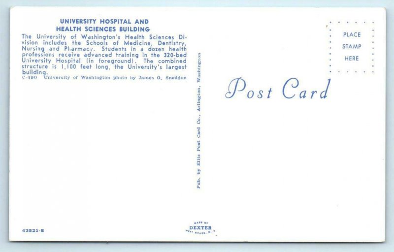 2 Postcards UNIVERSITY OF WASHINGTON Hospital, Health Sciences, Physics Hall