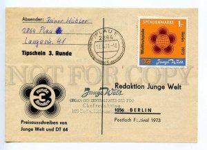 289979 EAST GERMANY GDR 1973 year Plau Junge Welt special stamp postal card