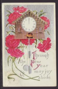 New Year,Clock,Flowers Postcard