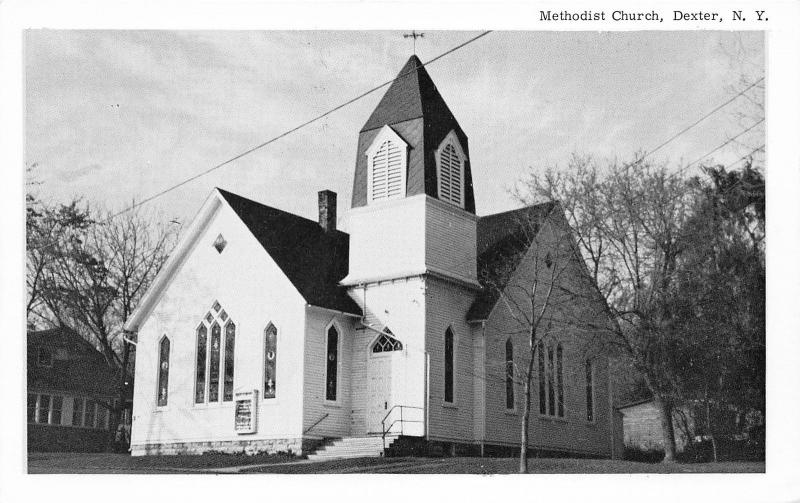 Dexter New York~Methodist Church~Church Sign on Wall~Triangular Windows~1950s PC