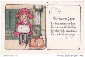 Valentine's Day Young Girl Waiting For Cupid 1917 Signed Evelyn von Hart...