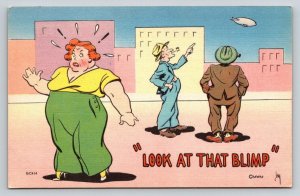 Look at that Blimp  Fat Lady  Comic Humor   Postcard