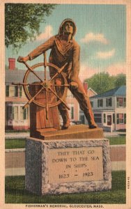 Vintage Postcard 1930's Fisherman's Memorial Gloucester Massachusetts HC Brown