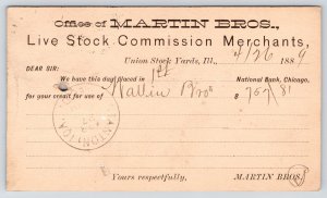 Chicago IL~Martin Bros Livestock Commission Merchants~Union Stock Yards~1889 