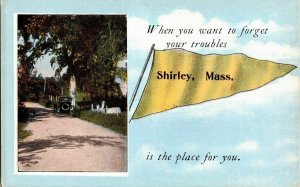 Shirley Mass. Divided Back Postcard Unposted Unused Antique Car Scenic Pennant 