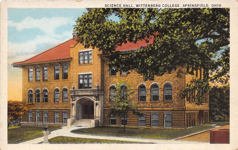 Science Hall Wittenberg College Springfield Ohio 1920s postcard