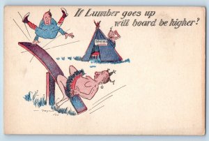 Man Playing See Saw Postcard If Lumber Goes Up Will Board Be Higher Furnished