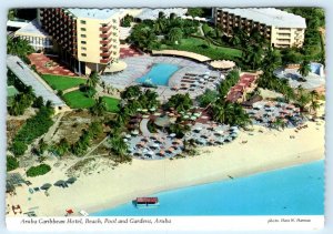 ARUBA CARIBBEAN HOTEL ~ Birdseye Beach, Pool, Gardens ca 1970s - 4x6  Postcard