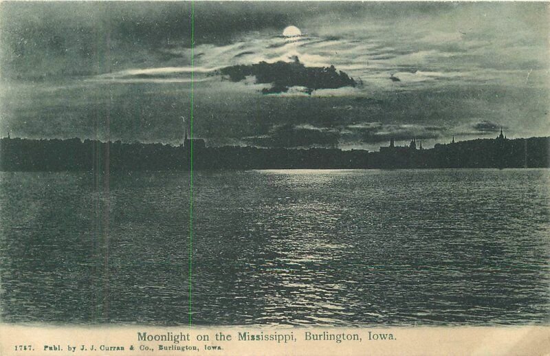 Iowa Burlington Moonlight Mississippi Curran #1747 C-1910 Postcard 22-8484