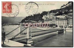 Old Postcard Suspension Bridge and Quai Perriere Grenoble