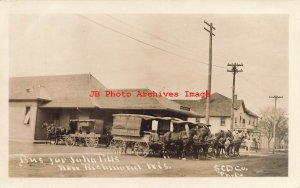 Depot, Wisconsin, New Richmond, RPPC, Soo Line Railroad, Horse Drawn Wagons