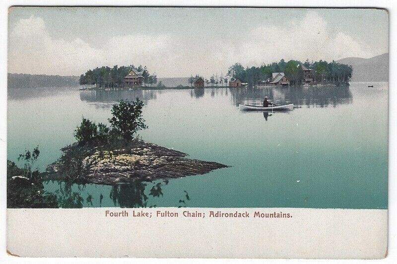 Vintage Postcard Showing Fourth Lake, Fulton Chain, Adirondack Mountains, NY 